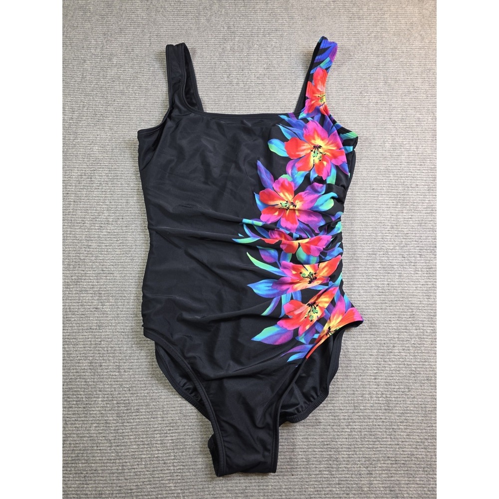 Kirkland Signature By Miraclesuit Women's Swim Bathing Suit Black  Floral Sz 6